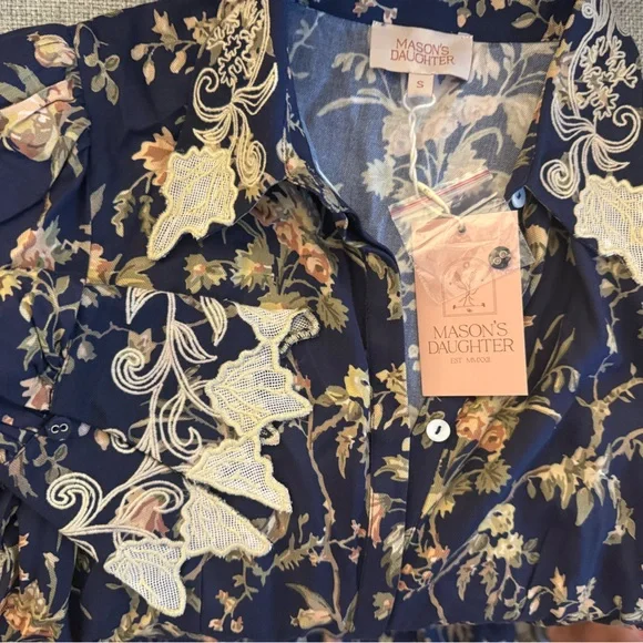 MASON'S DAUGHTER Samantha Shirtdress, Heirloom Bouquet Viscose Twill. Small NWT - Picture 4 of 5